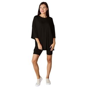 Basic Bae Black 3/4 Sleeve Top Shorts Casual Lounge 2 Piece Set